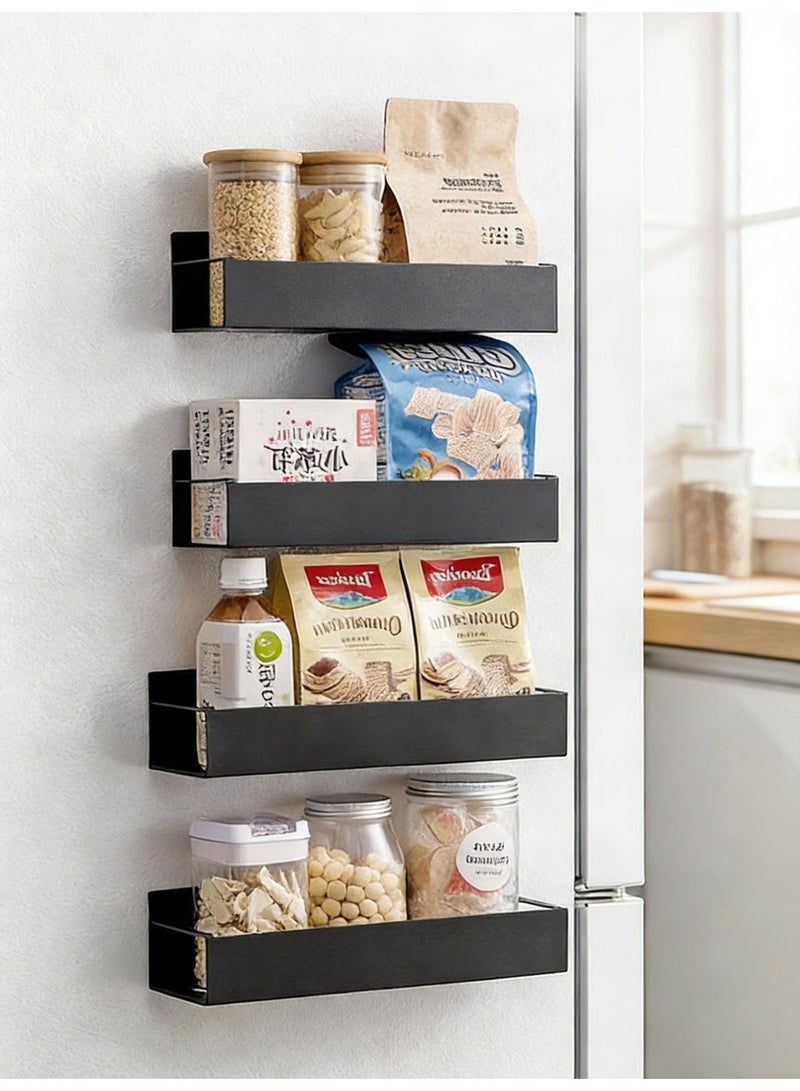 جيني جار حامل تخزين التوابل المغناطيسي المعدني المكون من 4 قطع للثلاجة والفرن، منظمات الثلاجة السوداء والتخزين - Image 1